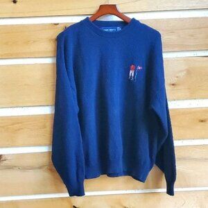 John Weitz Hand Framed Knitted Embroidered Vintage Golfer LS Sz XL Sweater